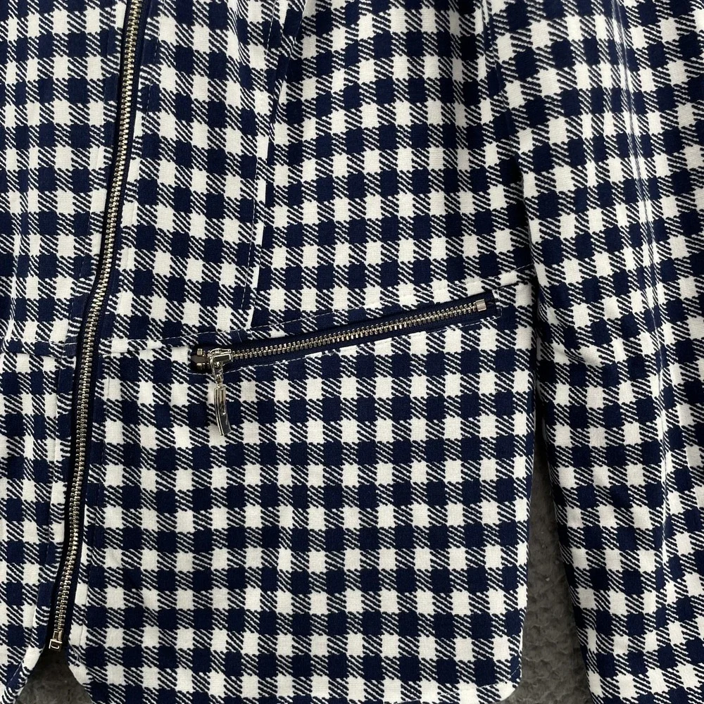 Chicos Moto Jacket Women 1 Navy Gingham Corpcore Sophisticated Travel Preppy 90s